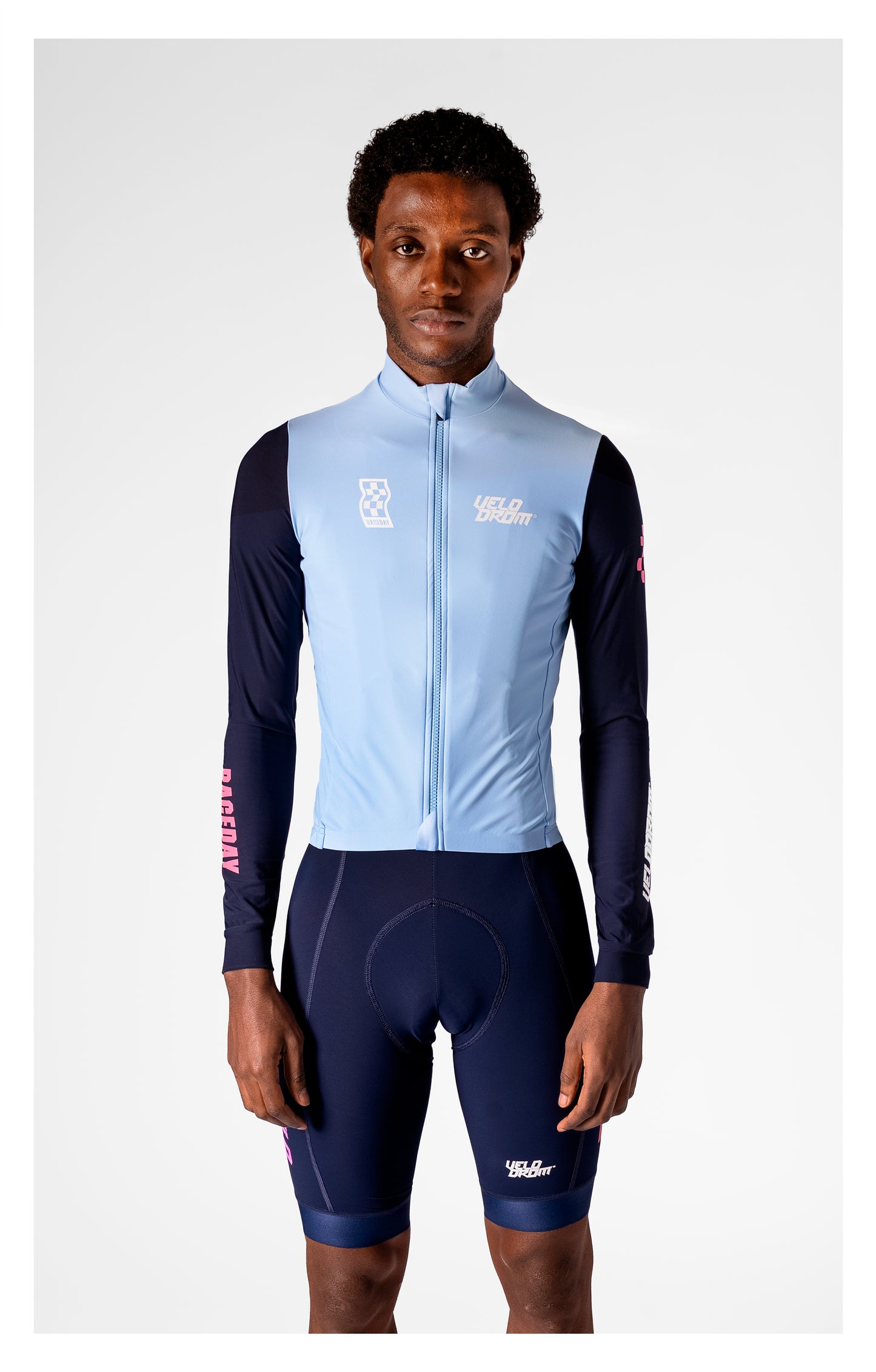 VELODROM RaceDay 3.0 Thermal Long Sleeve Jersey - Light Blue/Dark Navy Dual Sleeves