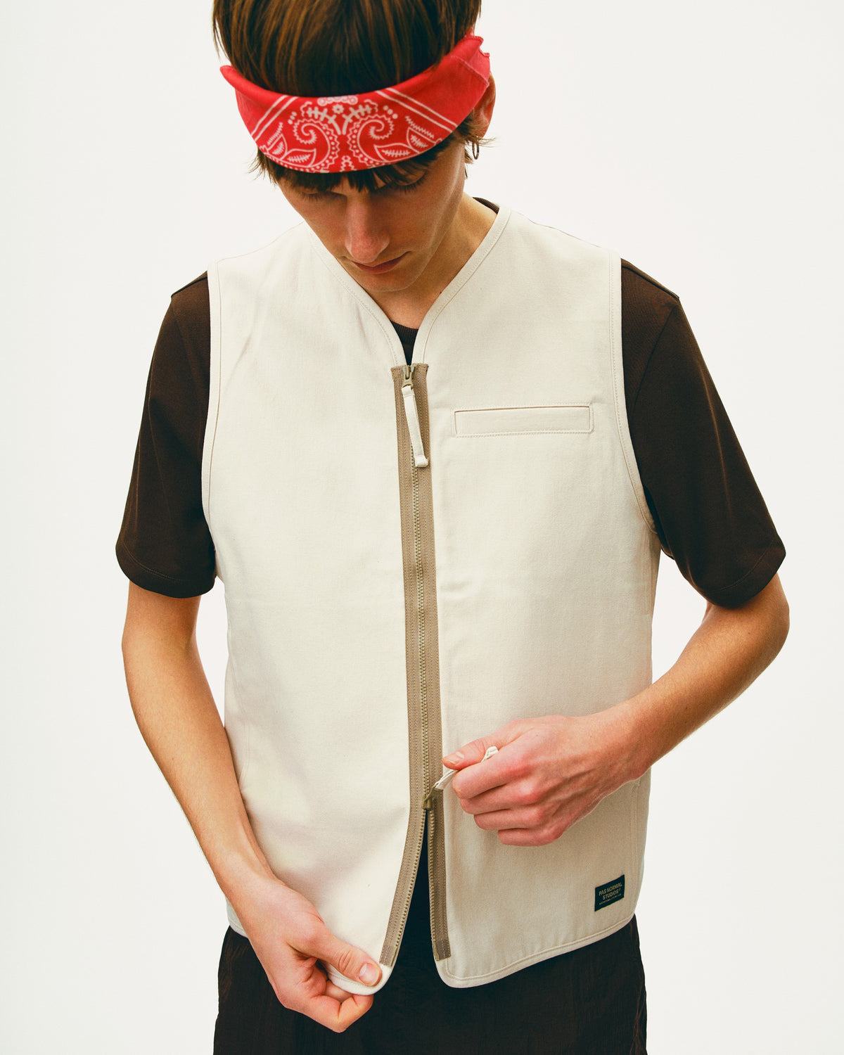 PAS NORMAL STUDIOS Off-Race Cotton Twill Vest - Limestone