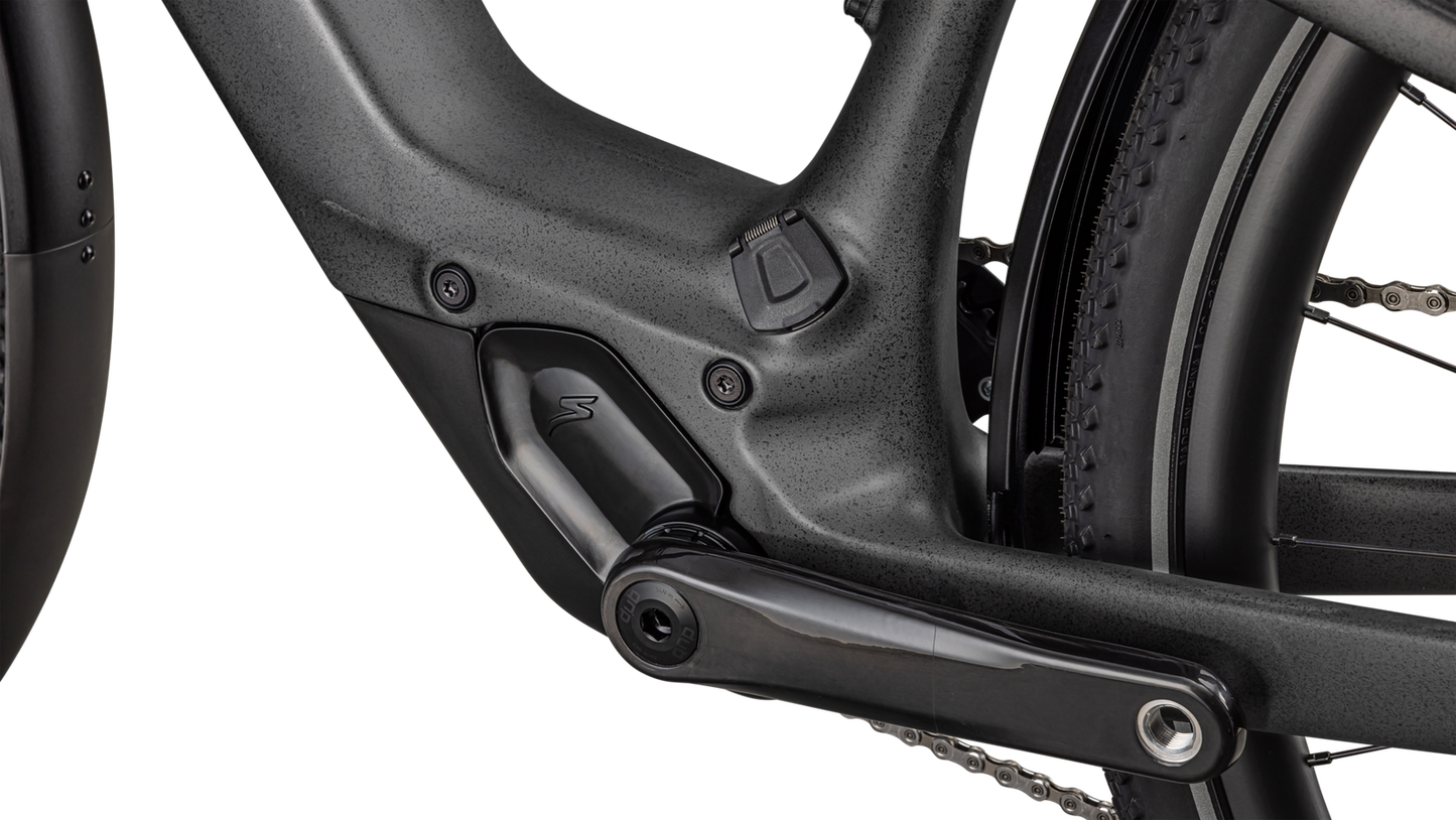 SPECIALIZED Turbo Vado SL 2 6.0 EQ Carbon Ebike - SATIN BLACK SPECKLE OVER CARBON / DOLOMITE METALLIC FROST REFLECTIVE