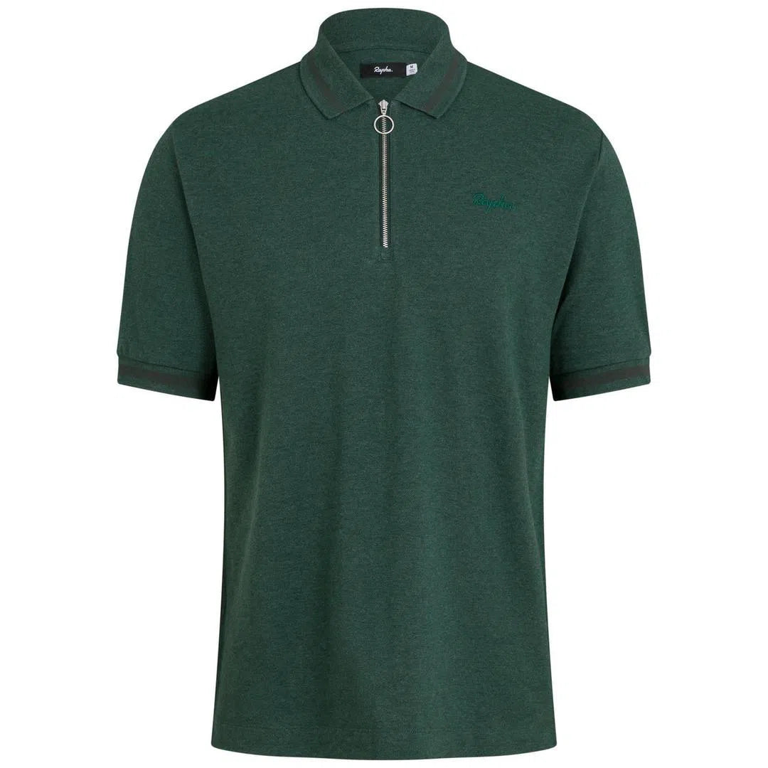 RAPHA Logo Zip Polo - Dark Green Marl-Velodrom