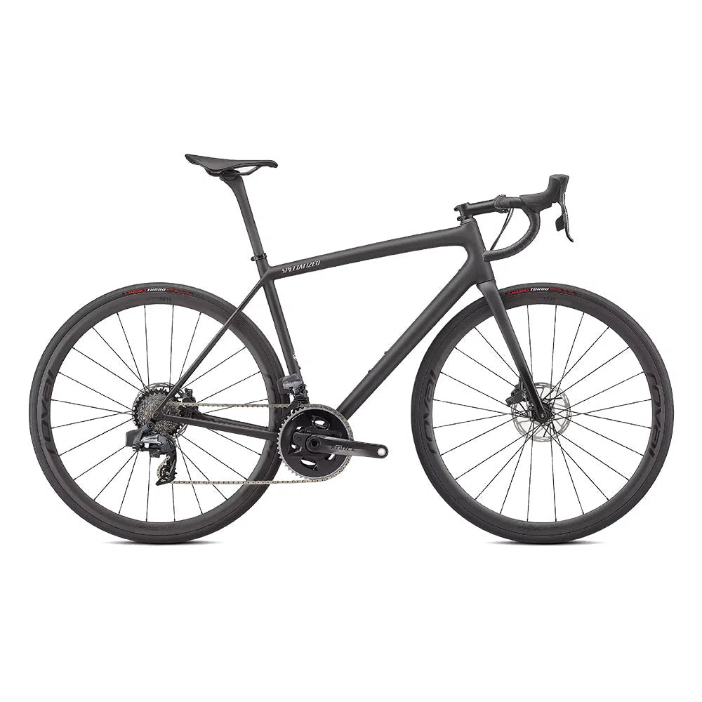 SPECIALIZED AETHOS PRO 2022 Sram Force AXS Disc Komplettes Rennrad - Carbon / Flake Silver / Gloss Schwarz Fork Fade