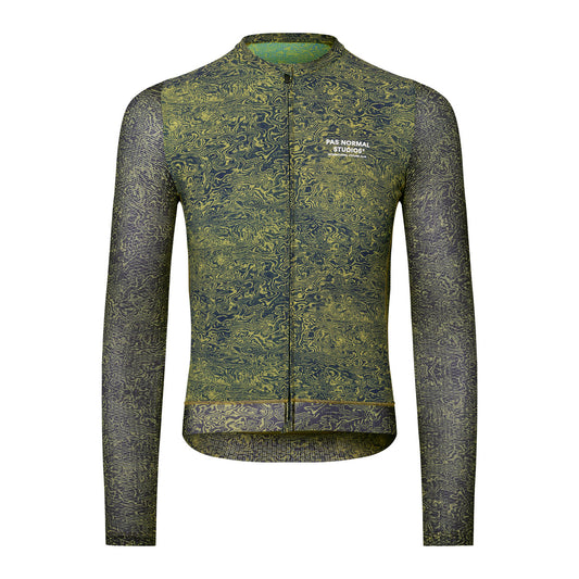 PAS NORMAL STUDIOS Men Essential Light Long Sleeve Jersey - AOP Grain Dark Lime