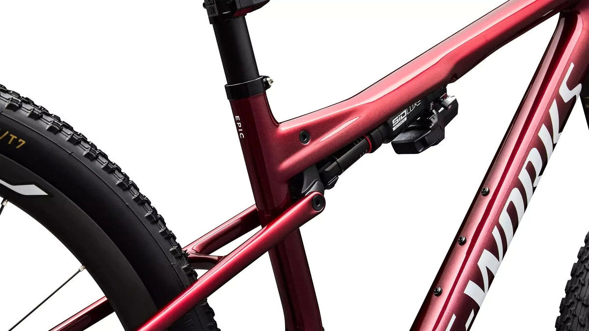 SPECIALIZED S-Works Epic 9 Complete MTB - Gloss Red Tint Over Red Reflex Pearl Edge Fade / Metallic White Silver