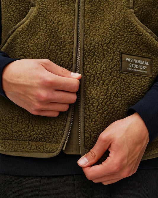 PAS NORMAL STUDIOS Off Race Pile Fleece Vest - Deep Olive
