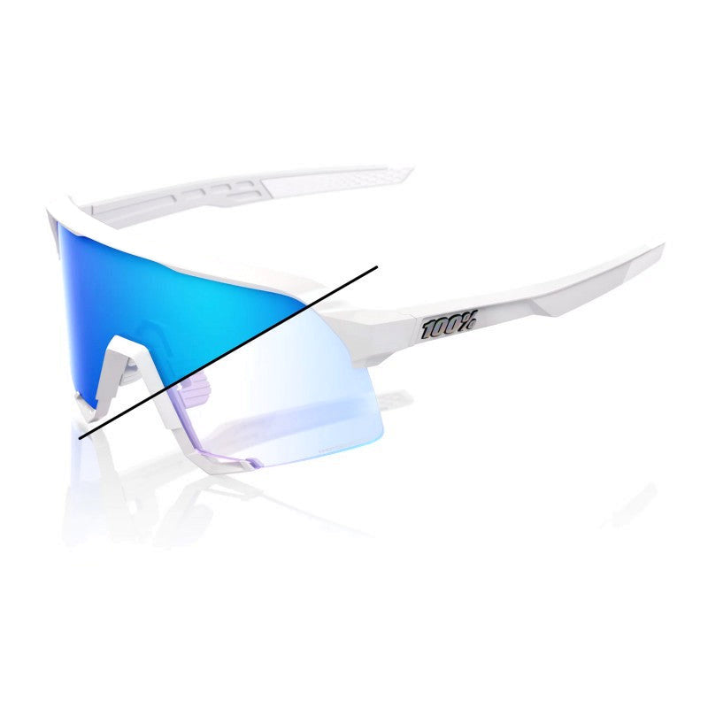 RIDE 100% S3 Sunglasses - Bastille Pearl White Glitter / Blue Mirror Photochromic Lens