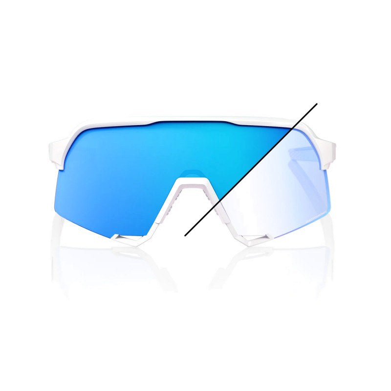 RIDE 100% S3 Sunglasses - Bastille Pearl White Glitter / Blue Mirror Photochromic Lens