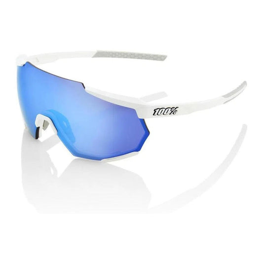RIDE 100% Eyewear Racetrap - Matte White HiPER Blue Multilayer Mirror Lens
