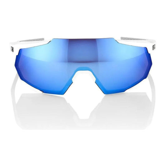 RIDE 100% Eyewear Racetrap - Matte White HiPER Blue Multilayer Mirror Lens