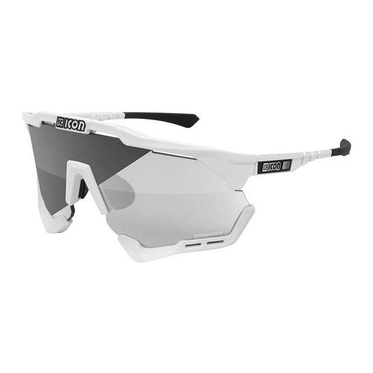 SCICON AEROSHADE XL WHITE GLOSS Sunglasses - PHOTOCHROMIC SILVER MIRROR LENS
