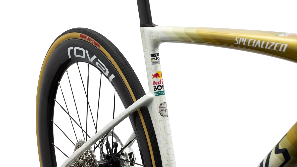 SPECIALIZED S-WORKS TARMAC SL9 LTD REMCO EVENEPOEL ROAD BIKE - GLOSS METALLIC WHITE SILVER / GOLD PEARL / DEEP BLUE