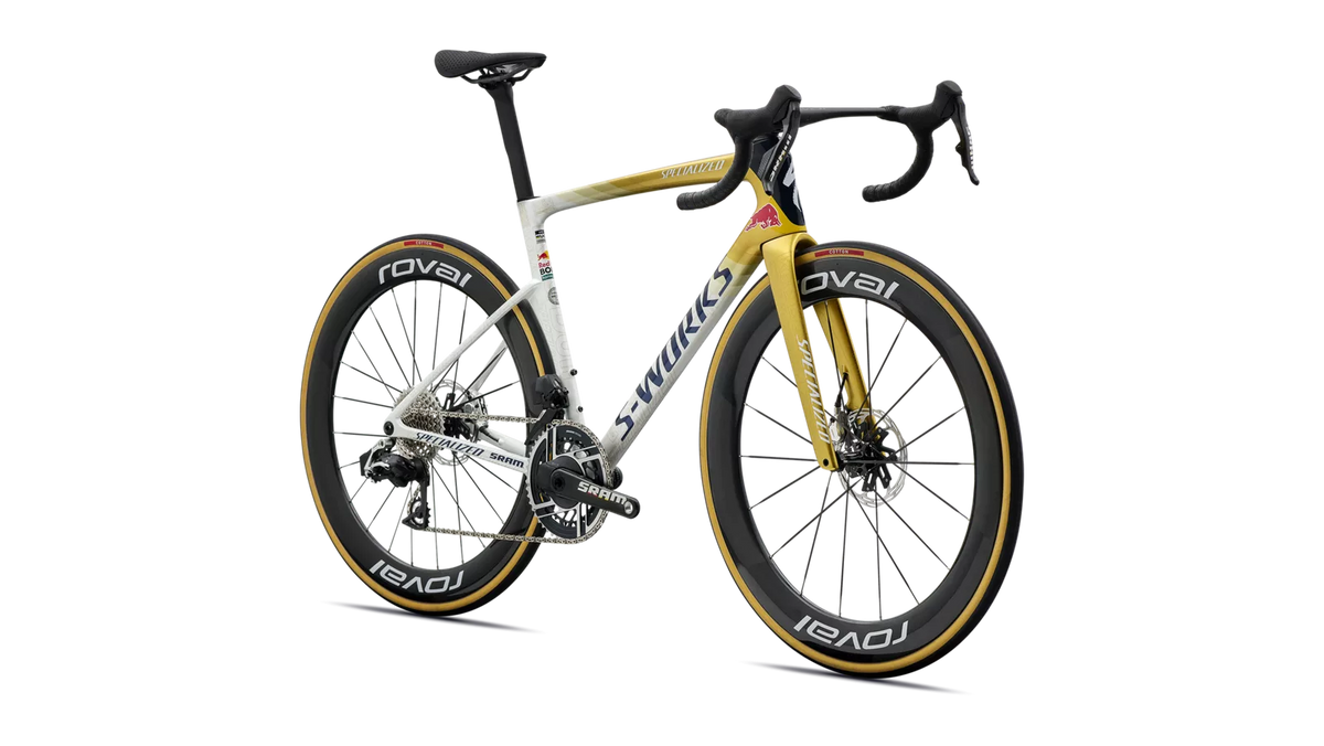 SPECIALIZED S-WORKS TARMAC SL9 LTD REMCO EVENEPOEL ROAD BIKE - GLOSS METALLIC WHITE SILVER / GOLD PEARL / DEEP BLUE