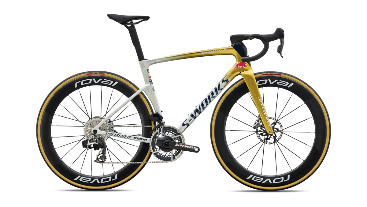 SPECIALIZED S-WORKS TARMAC SL9 LTD REMCO EVENEPOEL ROAD BIKE - GLOSS METALLIC WHITE SILVER / GOLD PEARL / DEEP BLUE