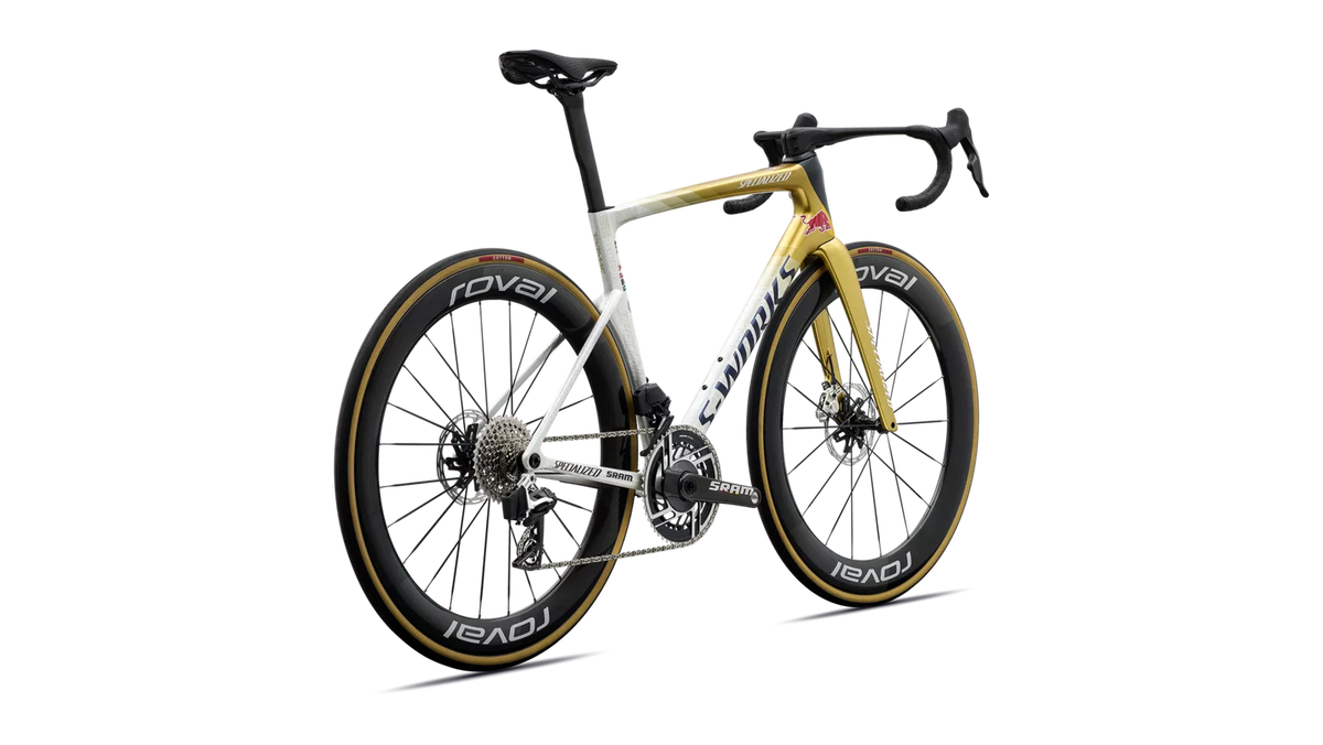 SPECIALIZED S-WORKS TARMAC SL9 LTD REMCO EVENEPOEL ROAD BIKE - GLOSS METALLIC WHITE SILVER / GOLD PEARL / DEEP BLUE