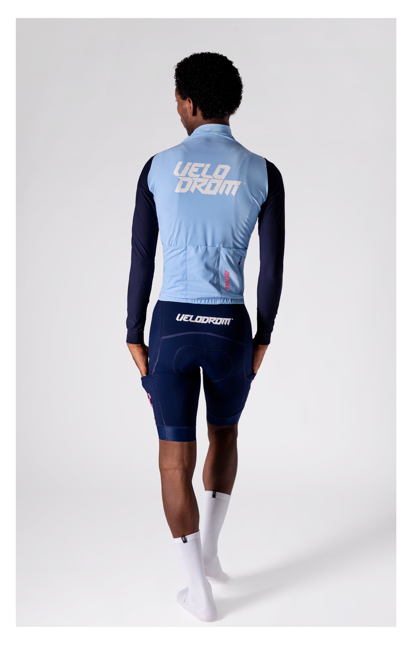 VELODROM RaceDay 3.0 Thermal Long Sleeve Jersey - Light Blue/Dark Navy Dual Sleeves