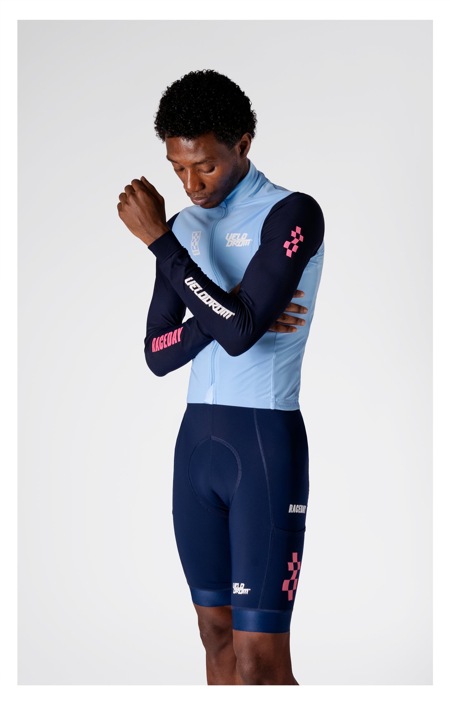 VELODROM RaceDay 3.0 Thermal Long Sleeve Jersey - Light Blue/Dark Navy Dual Sleeves