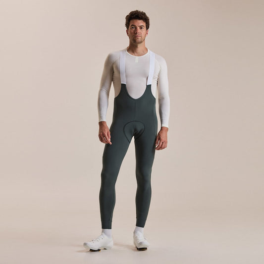 RAPHA Brevet Cargo Winter Tights Dark Forest/Chartreuse - on model