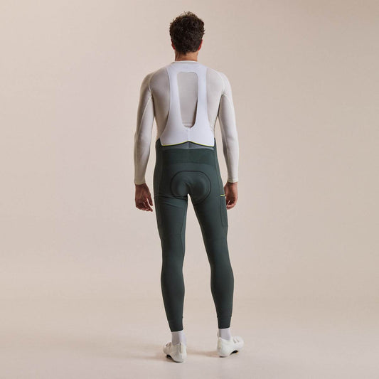 RAPHA Brevet Cargo Winter Tights Dark Forest/Chartreuse - on model