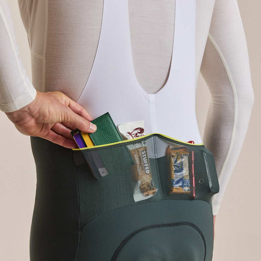 RAPHA Brevet Cargo Winter Tights Dark Forest/Chartreuse - detail