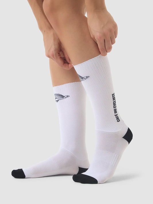 CAFE DU CYCLISTE Aero Socks Flying Fish - White