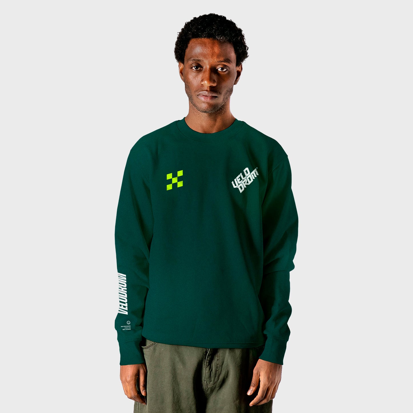 VELODROM Raceday Checkered Sweatshirt - Green/Lime/Hvid