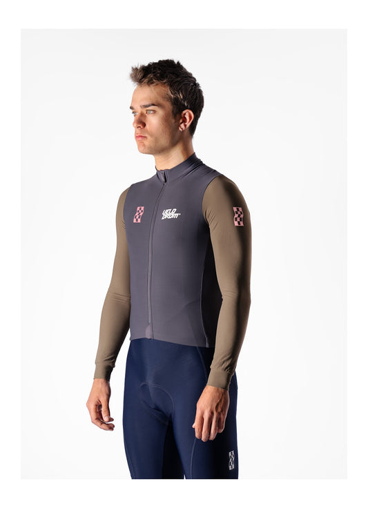 VELODROM RaceDay Thermal Maillot Ciclismo Manga Larga - Dark Grey/Light Brown Dual Sleeves