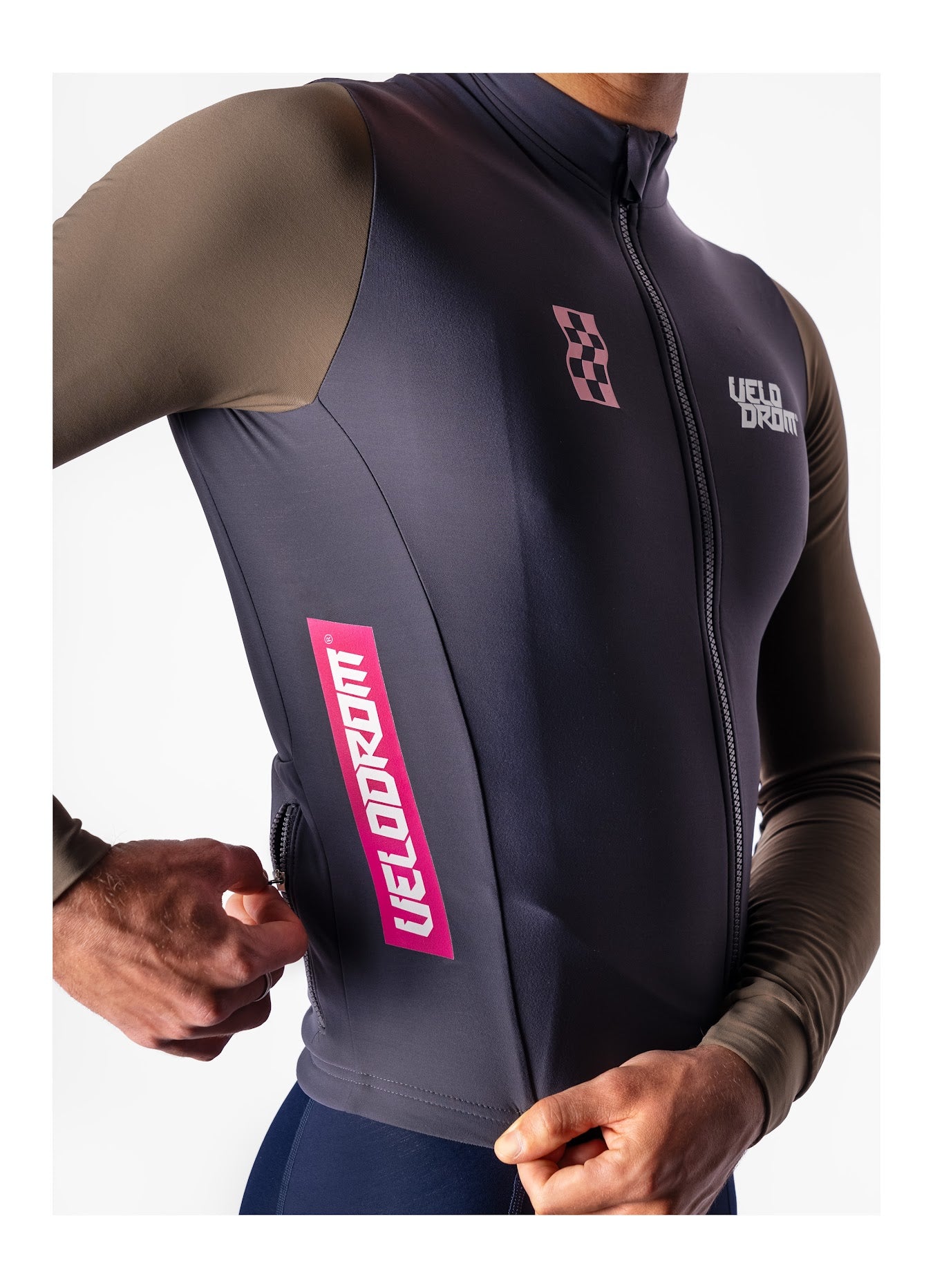 VELODROM RaceDay Thermal Langarmtrikot - Dark Grey/Light Brown Dual Sleeves