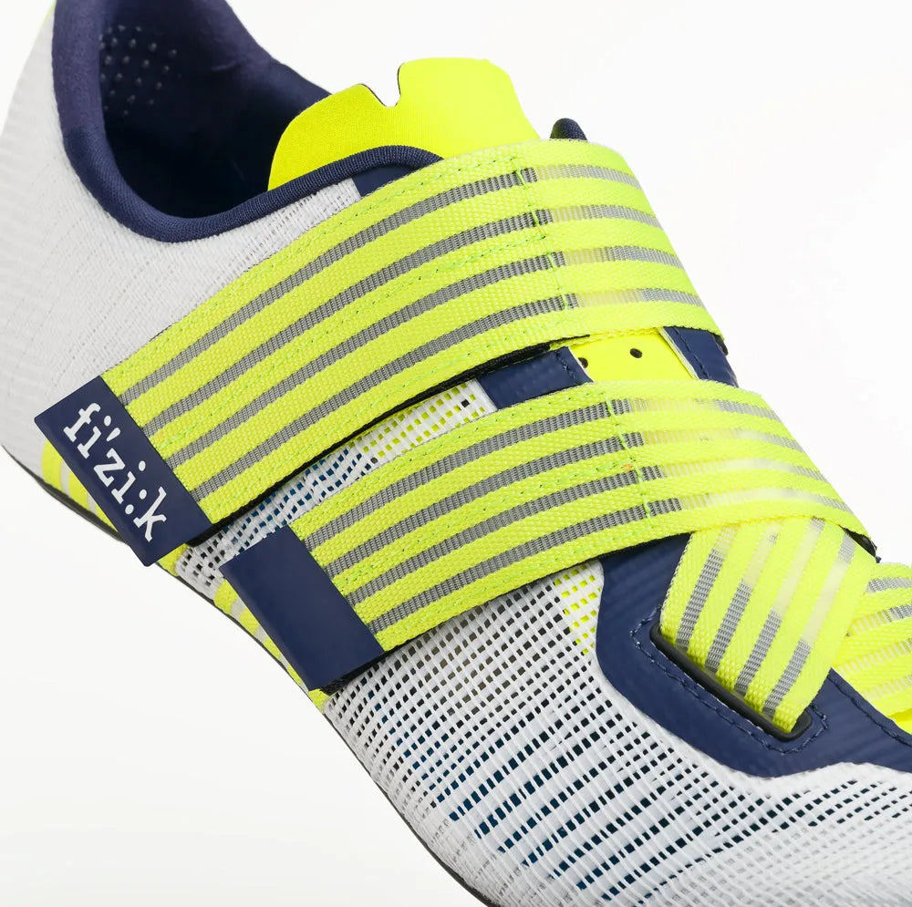 FIZIK Vento Powerstrap Aeroweave Movistar Road Cycling Shoes - Yellow Fluo/White