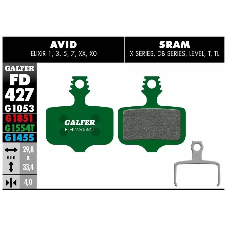 GALFER Pro G1554T Brake Pads FD427 SRAM Avid Elixir 1 / 3 / 5 / 7, XX, XO - Green