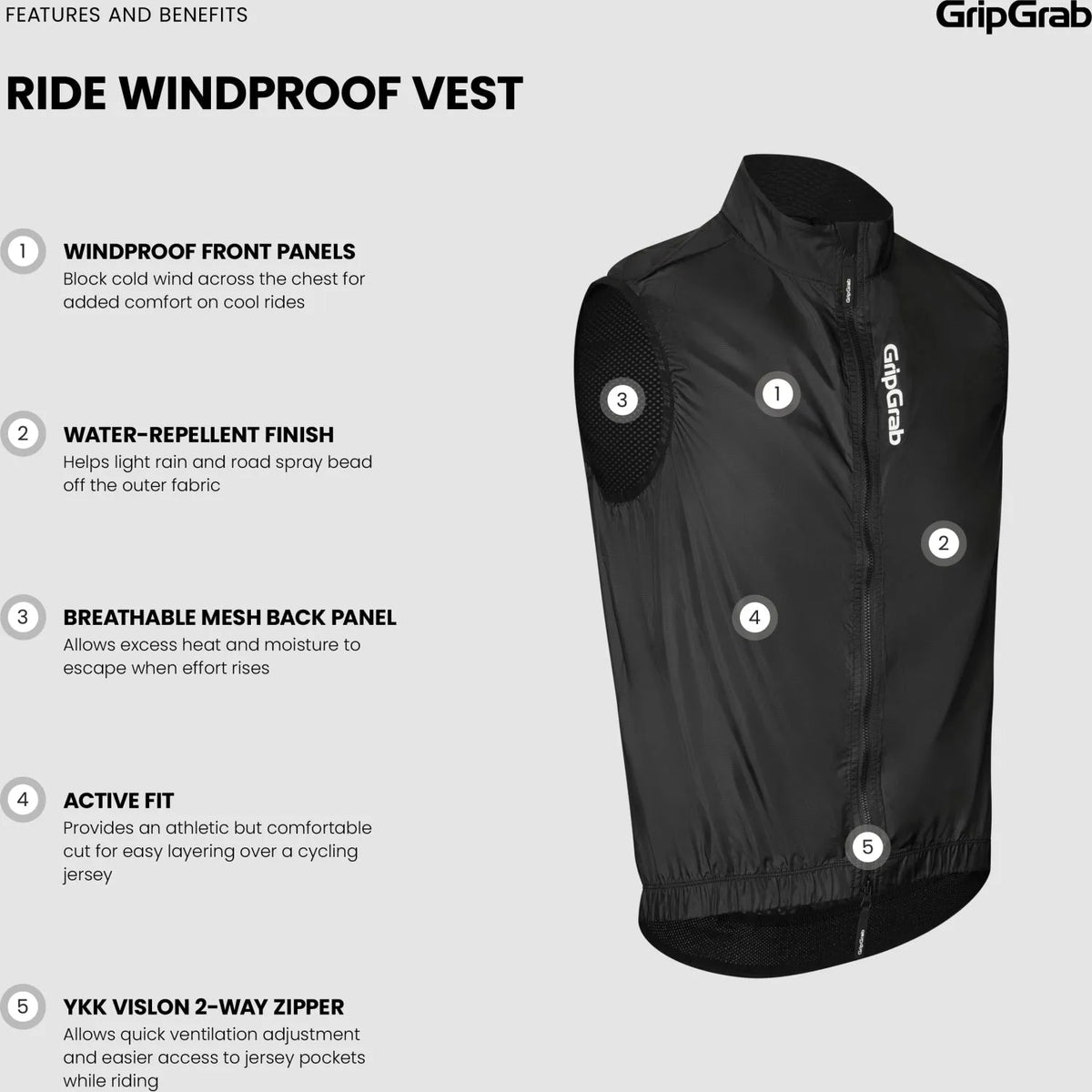 GRIPGRAB RIDE Windproof Vest - BLACK