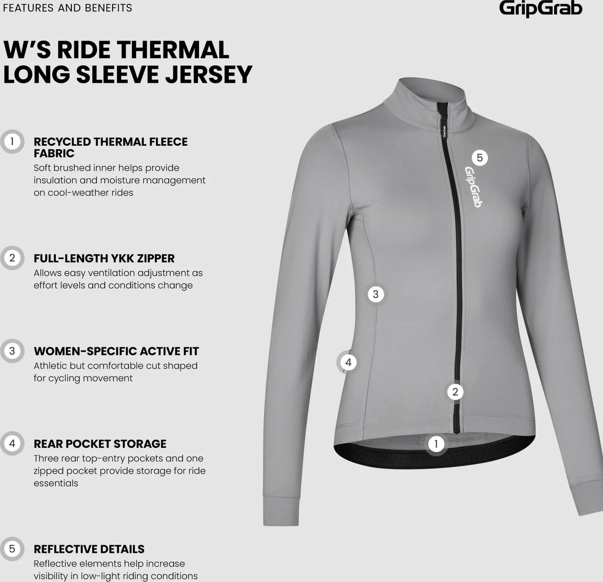 GRIPGRAB Women's RIDE Thermal Long Sleeve Jersey - GREY