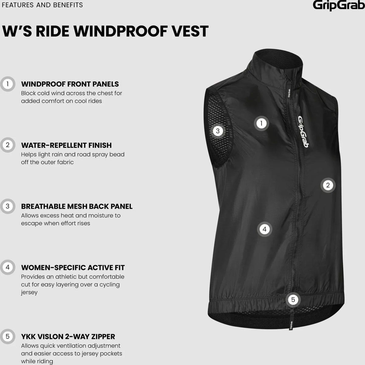 GRIPGRAB Women's RIDE Windproof Vest - BLACK