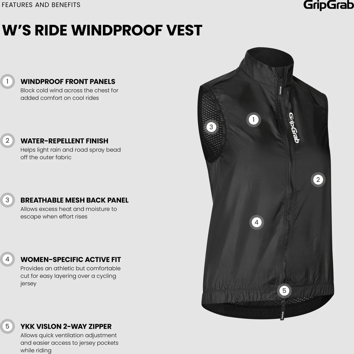 GRIPGRAB Women's RIDE Windproof Vest - BLACK - view 2
