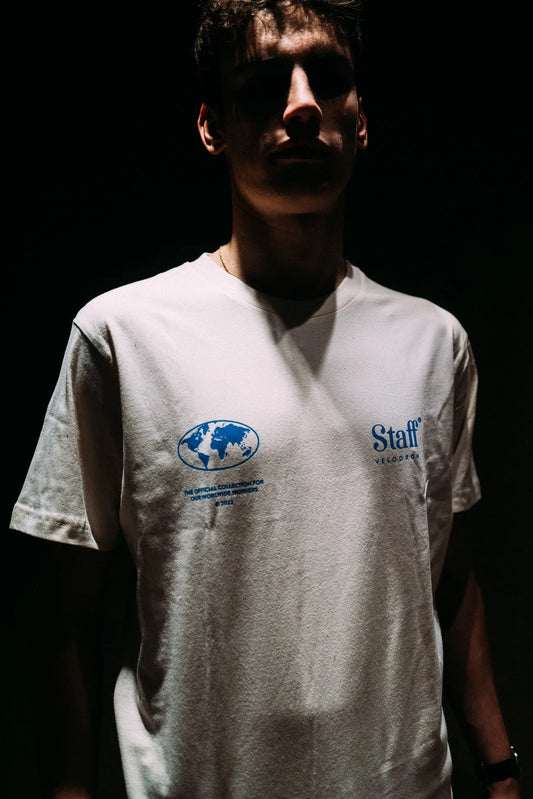 VELODROM Staff Tshirt - White/Electric Banana Blue-T-Shirts-