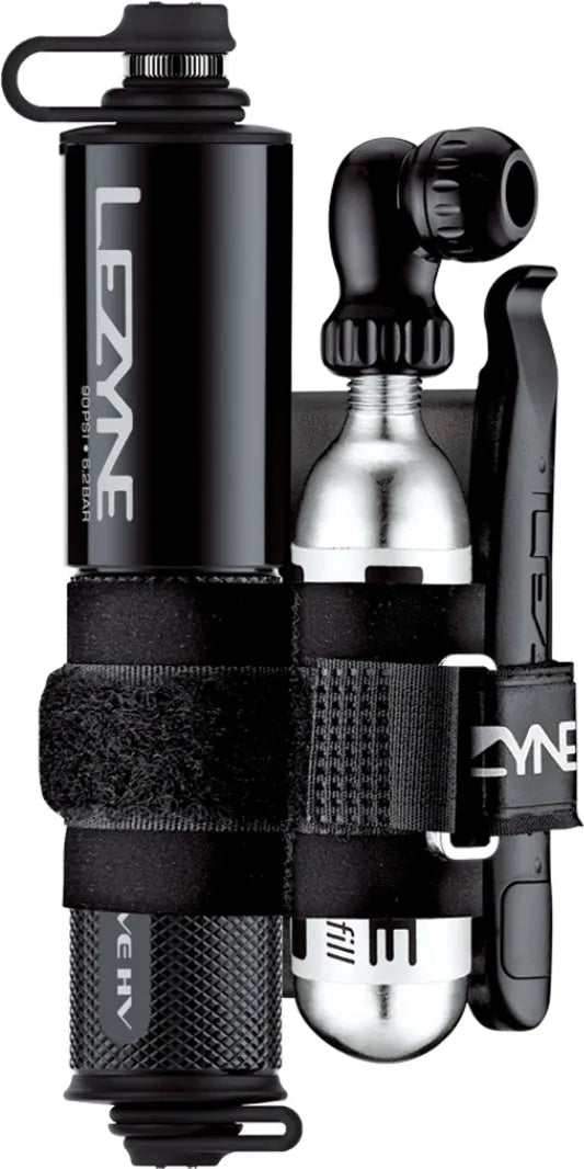 LEZYNE CNC POCKET DRIVE HV LOADED MINI PUMP WITH LEVER KIT AND CO2 CARTRIDGE - BLACK/GLOSSY