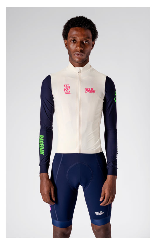 VELODROM RaceDay 3.0 Thermal Fietsshirt lange mouwen - Off Wit/Dark Navy Dual Sleeves