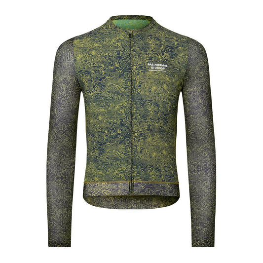 PAS NORMAL STUDIOS Men Essential Light Long Sleeve Jersey - AOP Grain Dark Lime