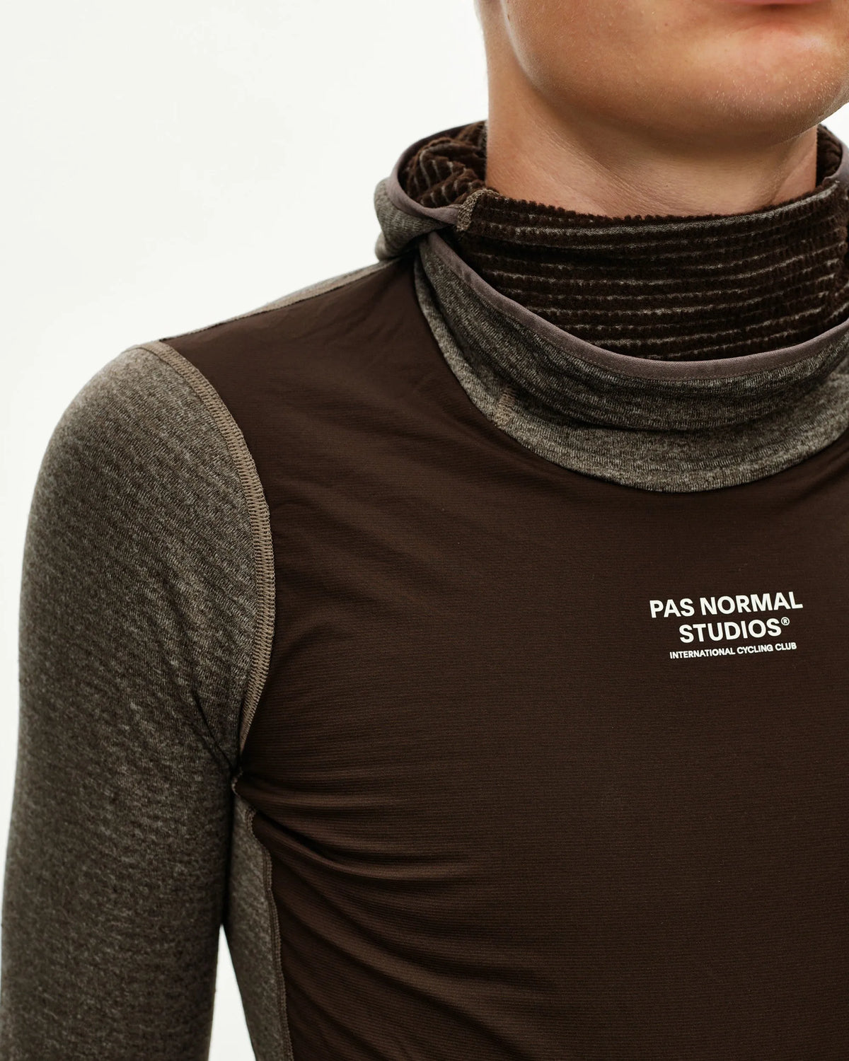 PAS NORMAL STUDIOS Men Thermal Hooded Windproof Baselayer - Dark Coffee