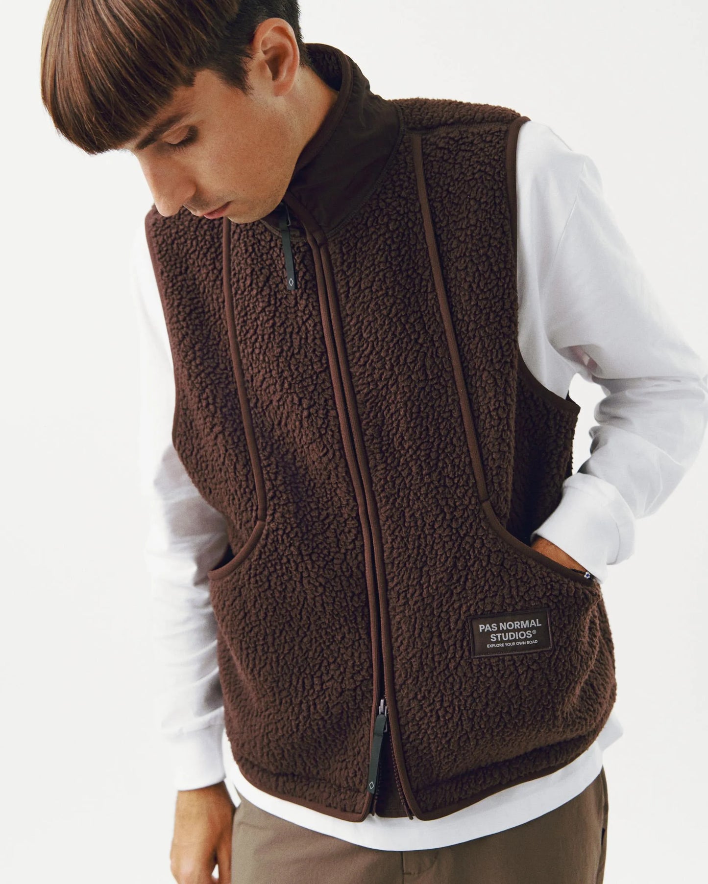 PAS NORMAL STUDIOS Off Race Pile Fleece Vest - Light Brown