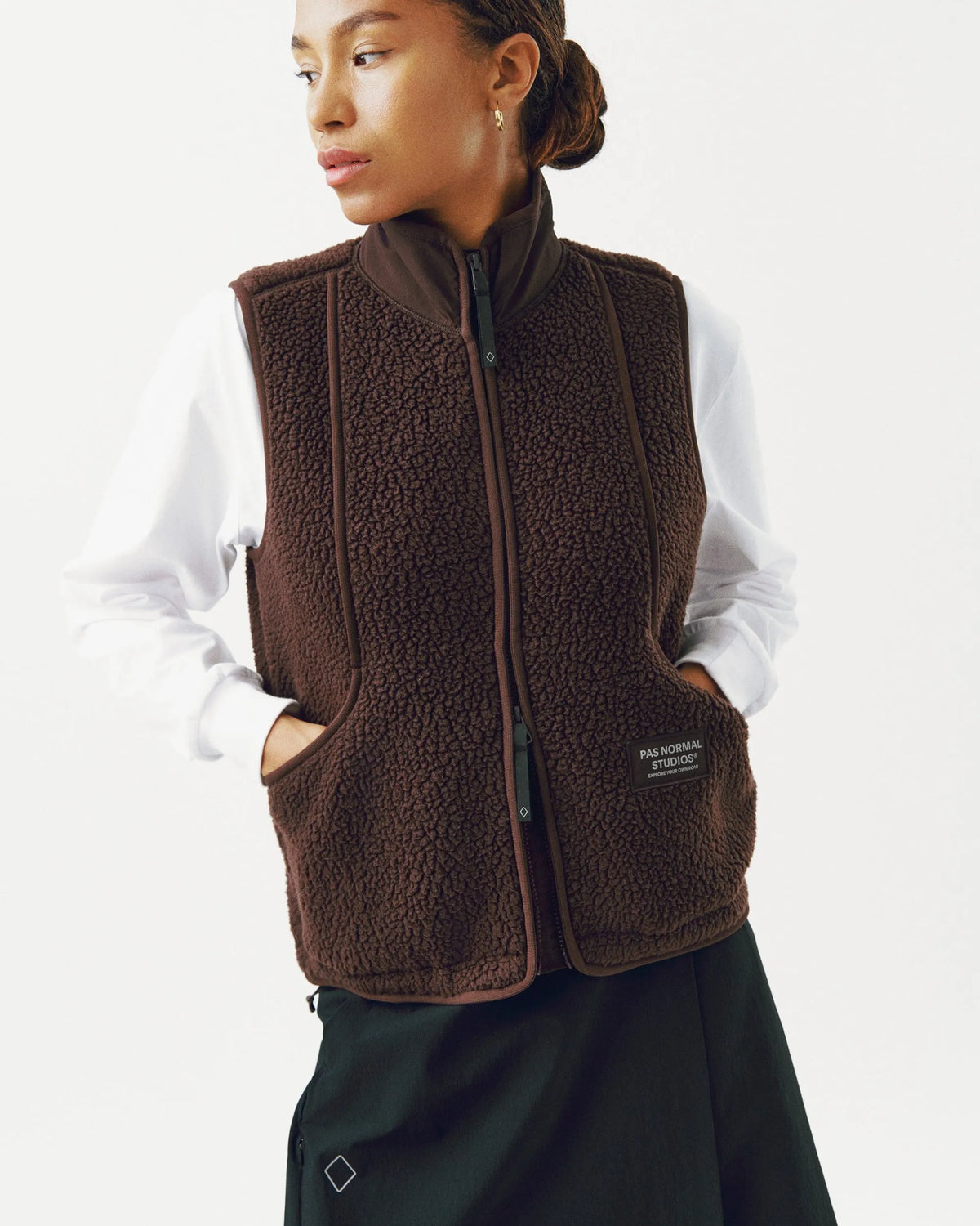 PAS NORMAL STUDIOS Women Off-Race Pile Fleece Vest - Light Brown