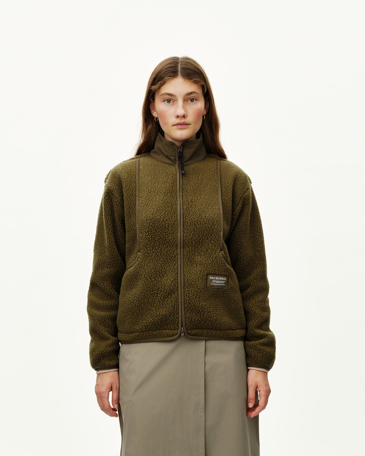 PAS NORMAL STUDIOS Women Off-Race Pile Fleece Jacket - Deep Olive