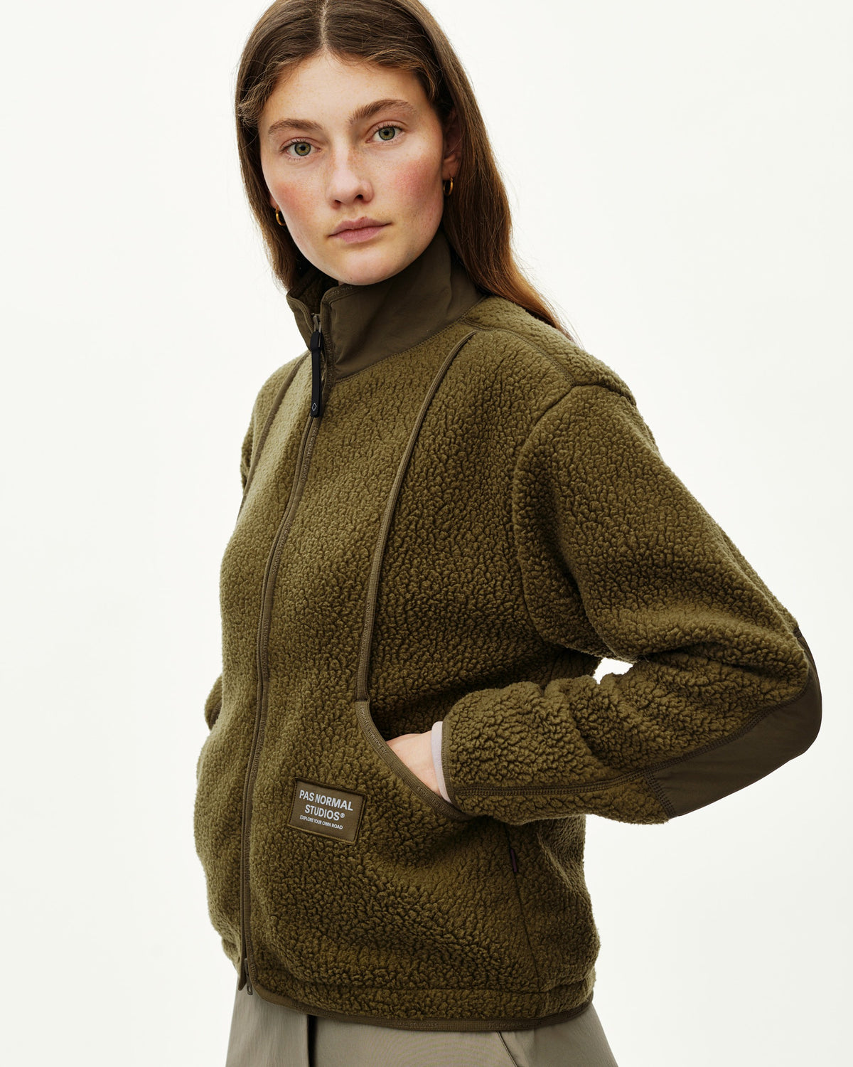 PAS NORMAL STUDIOS Women Off-Race Pile Fleece Jacket - Deep Olive