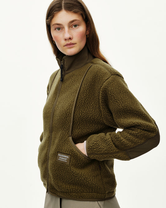 PAS NORMAL STUDIOS Women Off-Race Pile Fleece Jacket - Deep Olive