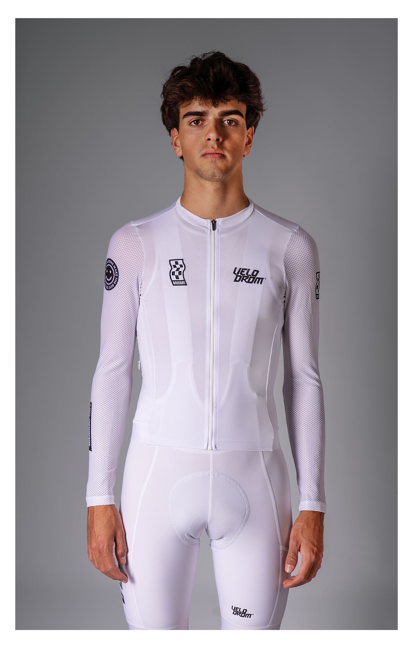 VELODROM Raceday 3.0 Thermal Light Long Sleeve Jersey - White/Black