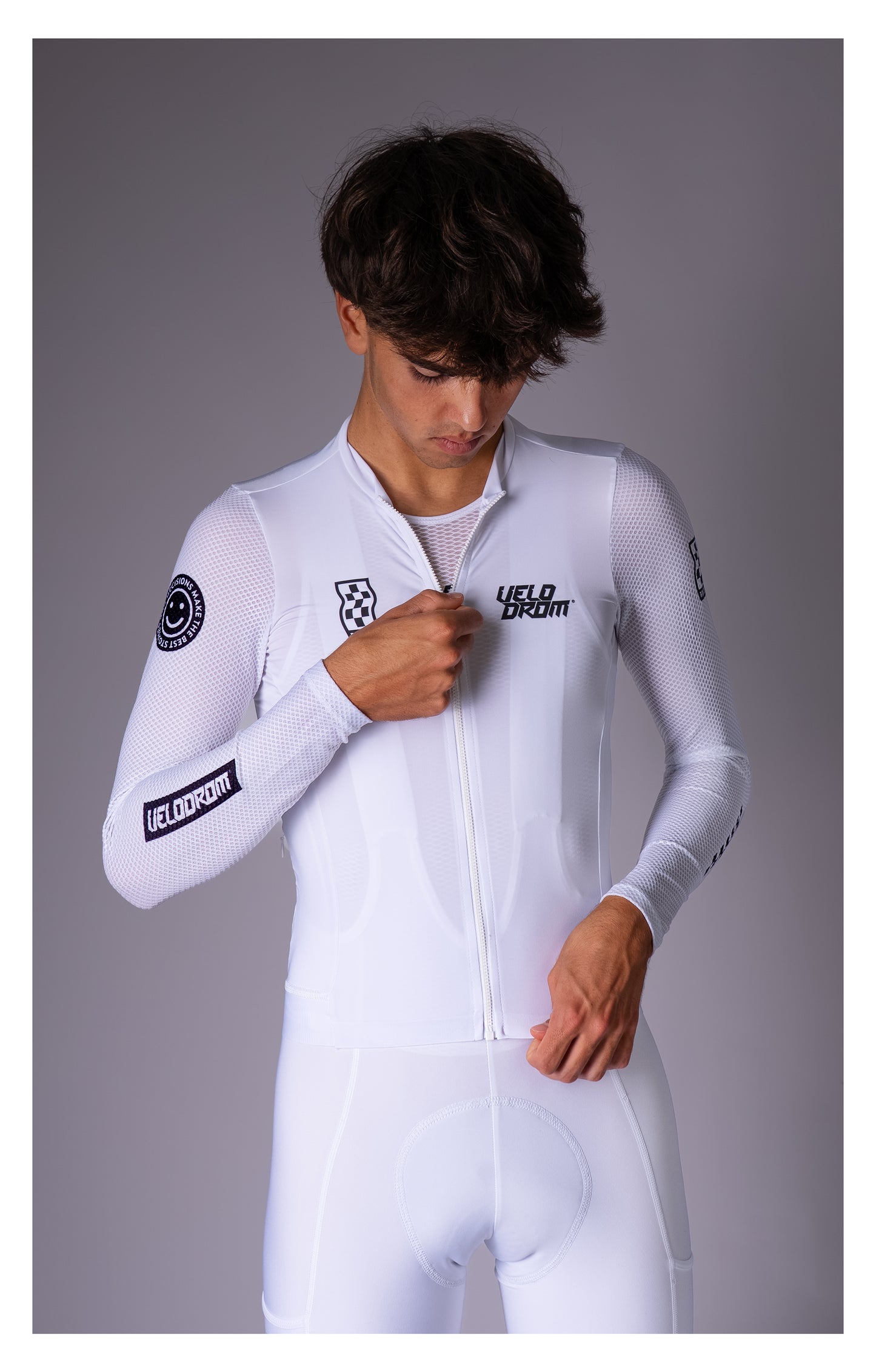 VELODROM Raceday 3.0 Thermal Light Long Sleeve Jersey - White/Black