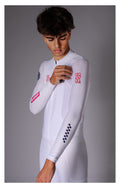 VELODROM Raceday 3.0 Thermal Light Long Sleeve Jersey - White/Navy/Flush Red