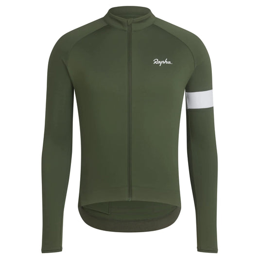 RAPHA Core Thermal Long Sleeve Jersey - KLW Deep Olive Green/White