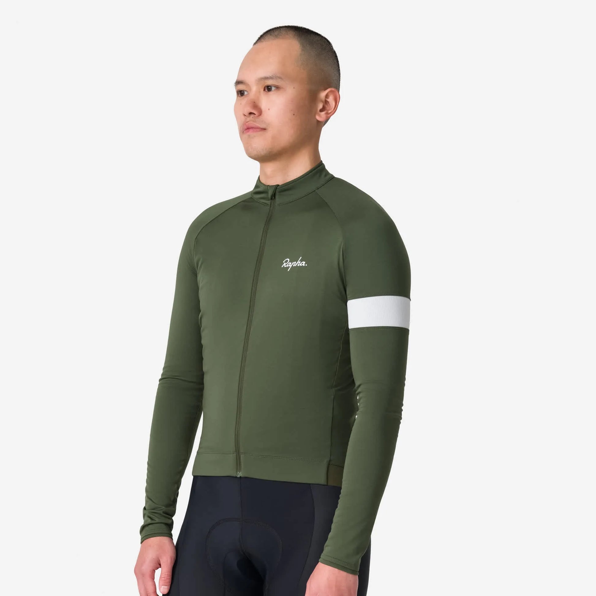 RAPHA Core Thermal Long Sleeve Jersey - KLW Deep Olive Green/White