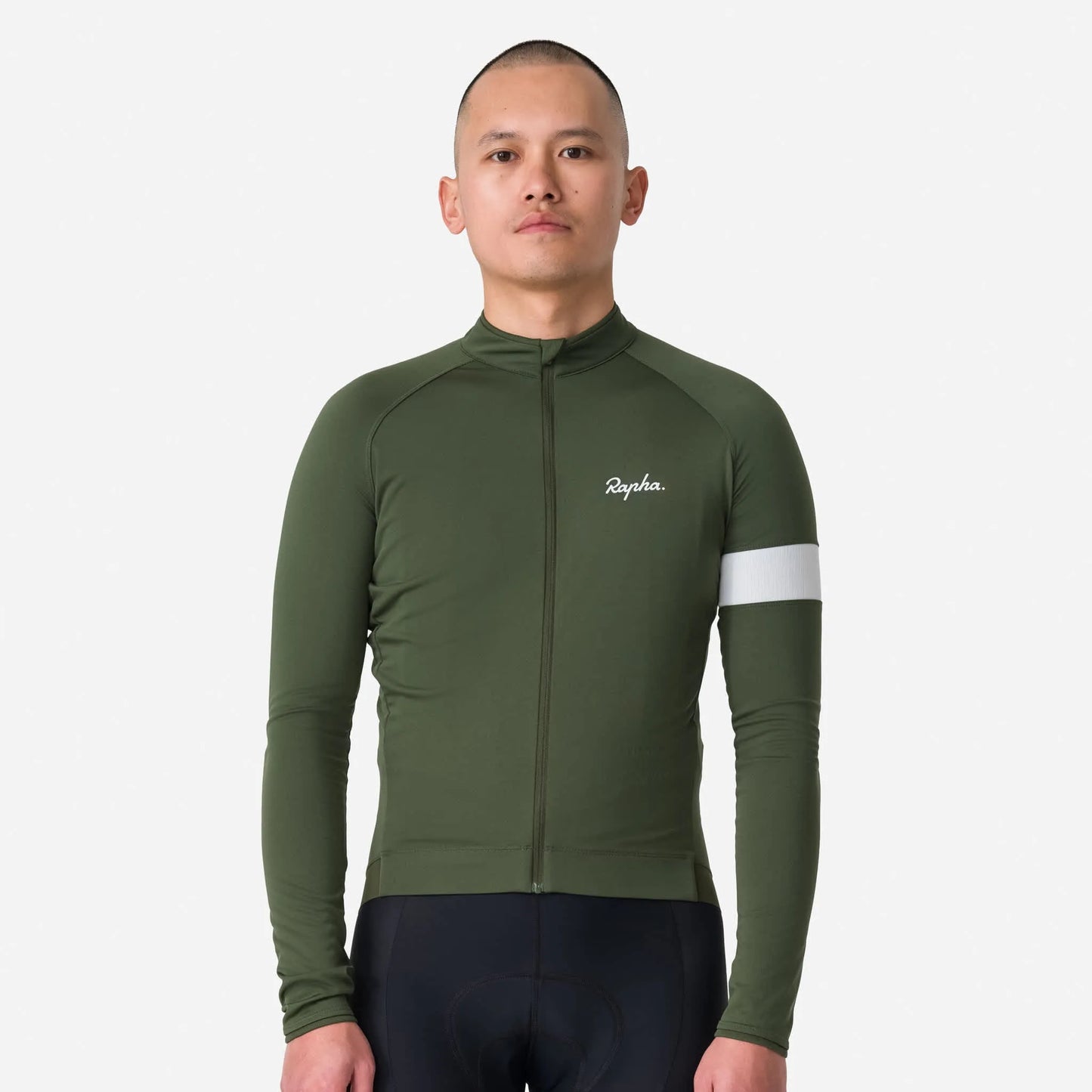 RAPHA Core Thermal Long Sleeve Jersey - KLW Deep Olive Green/White