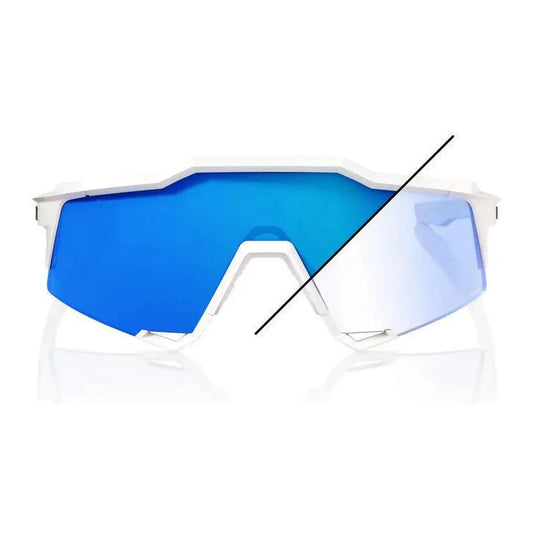 RIDE 100% Speedcraft Sunglasses - Bastille Pearl White Glitter / Blue Mirror Photochromic Lens