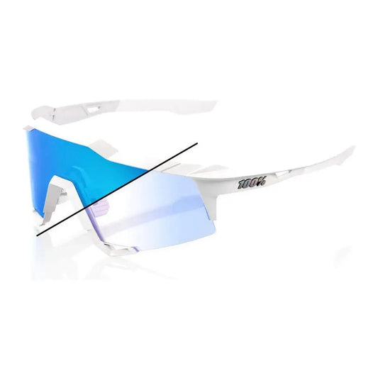 RIDE 100% Speedcraft Sunglasses - Bastille Pearl White Glitter / Blue Mirror Photochromic Lens